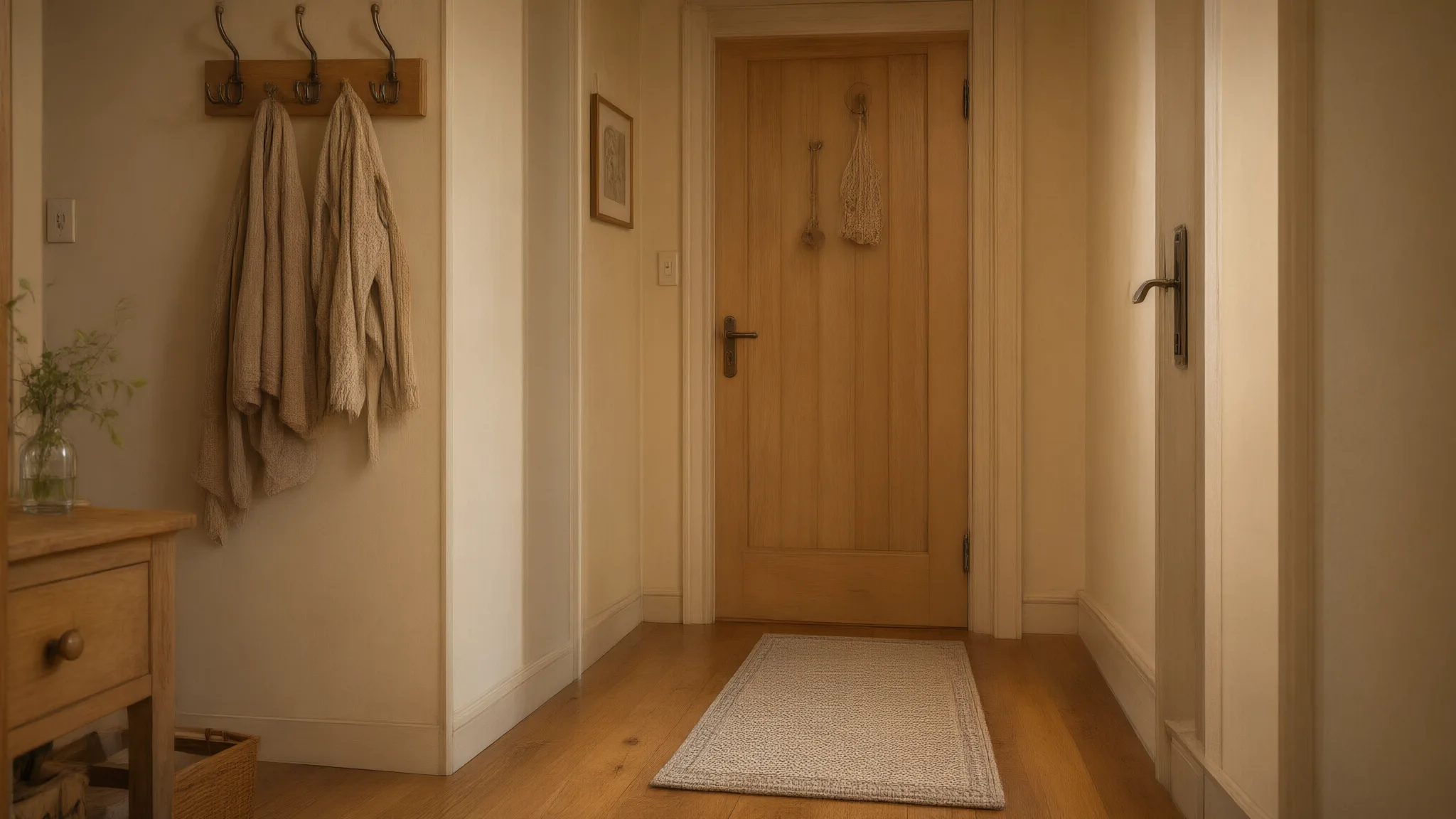 AI illustration: Clear hallway floor beside an everyday entrance.